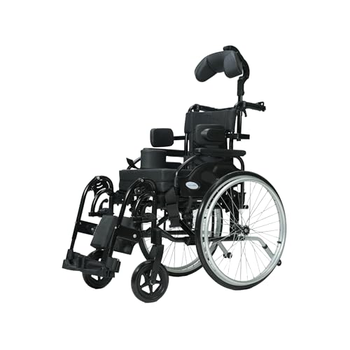 Forza Freedom Cerebral Palsy Self-Propelled with Attendant Driven Wheelchair| Reclining Backrest | Cushion with Pommel Support | Aeronautical Aluminium tube +Mild Steel Light-Weight Foldable Design | Weight Capacity 125 kg | Seat Width 15"
